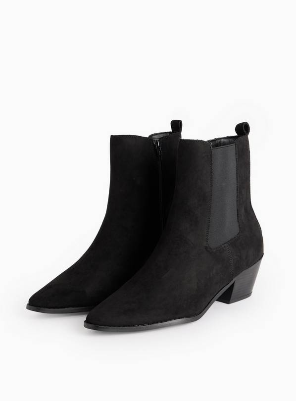 Black Faux Suede Western Ankle Boots 8