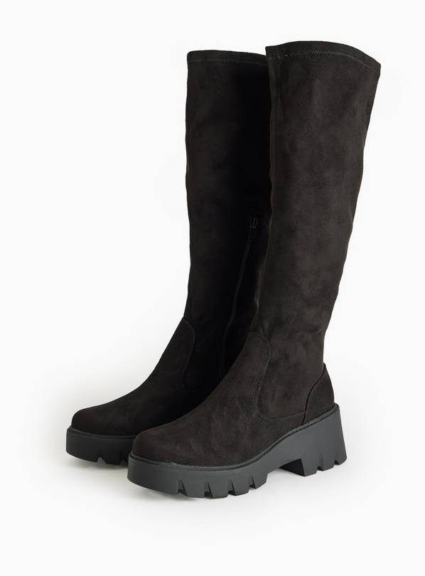 Black Long Wedge Boots 8