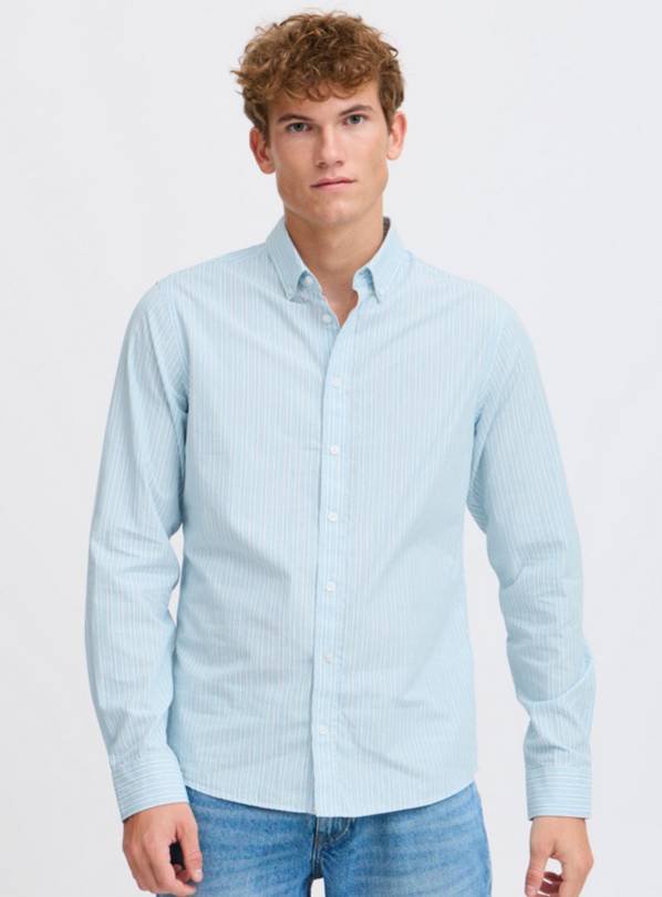 CASUAL FRIDAY Sky Blue Striped Long Sleeve Shirt L