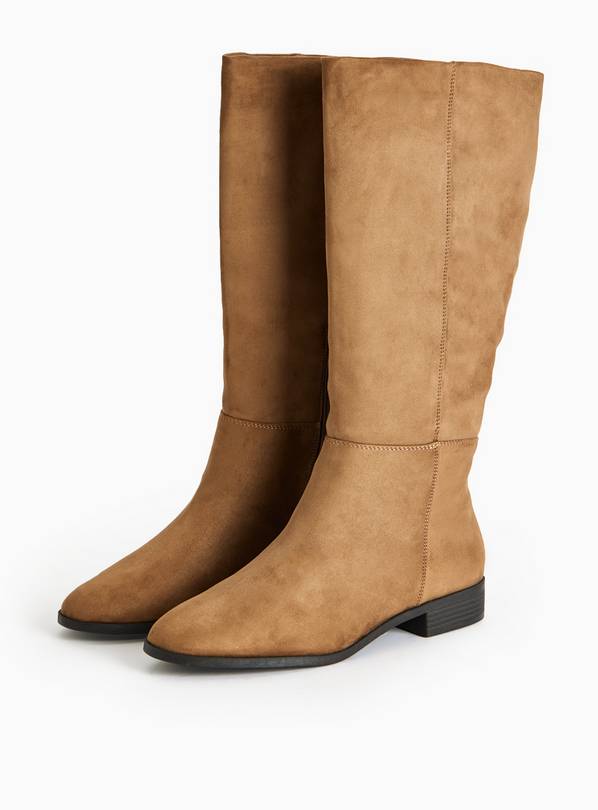 Neutral Brown Faux Suede Knee High Boots 6