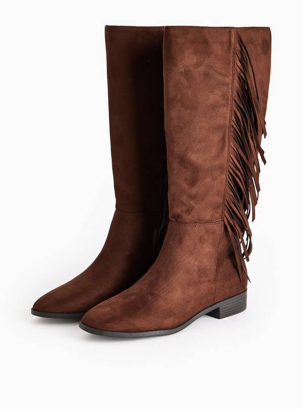 Brown Faux Suede Tassel Long Boots 4