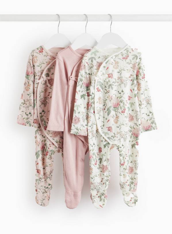 Floral Printed Wrap Front Sleepsuit 3 Pack Up to 3 mths