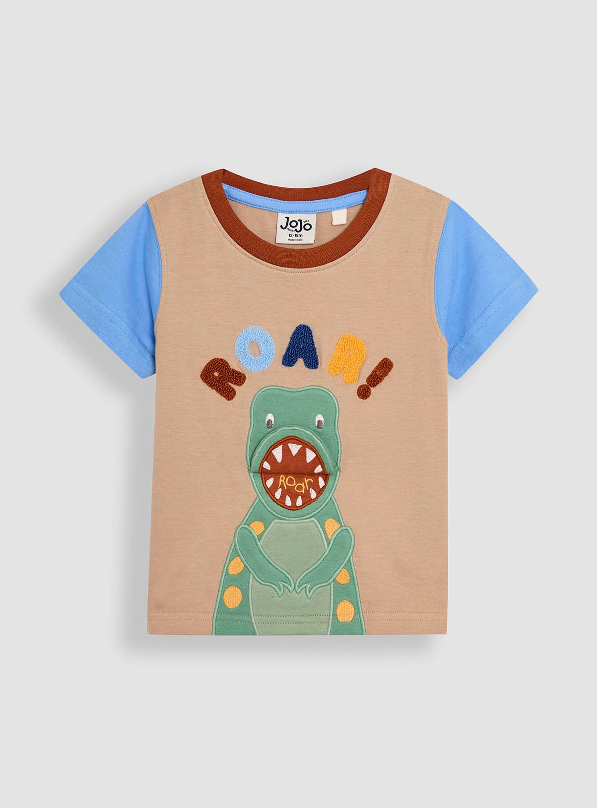 Stone Stone JOJO MAMAN BÉBÉ Roar Applique Interactive T-Shirt (Up To 3 Mths) - JoJo Maman Bebe by Sainsbury's