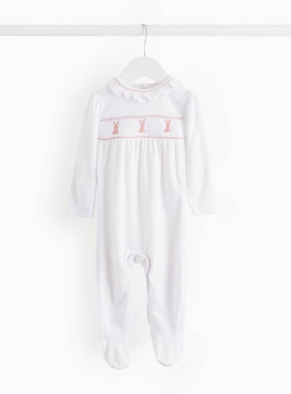 White Frill Collar Towelling Sleepsuit  6-9 months