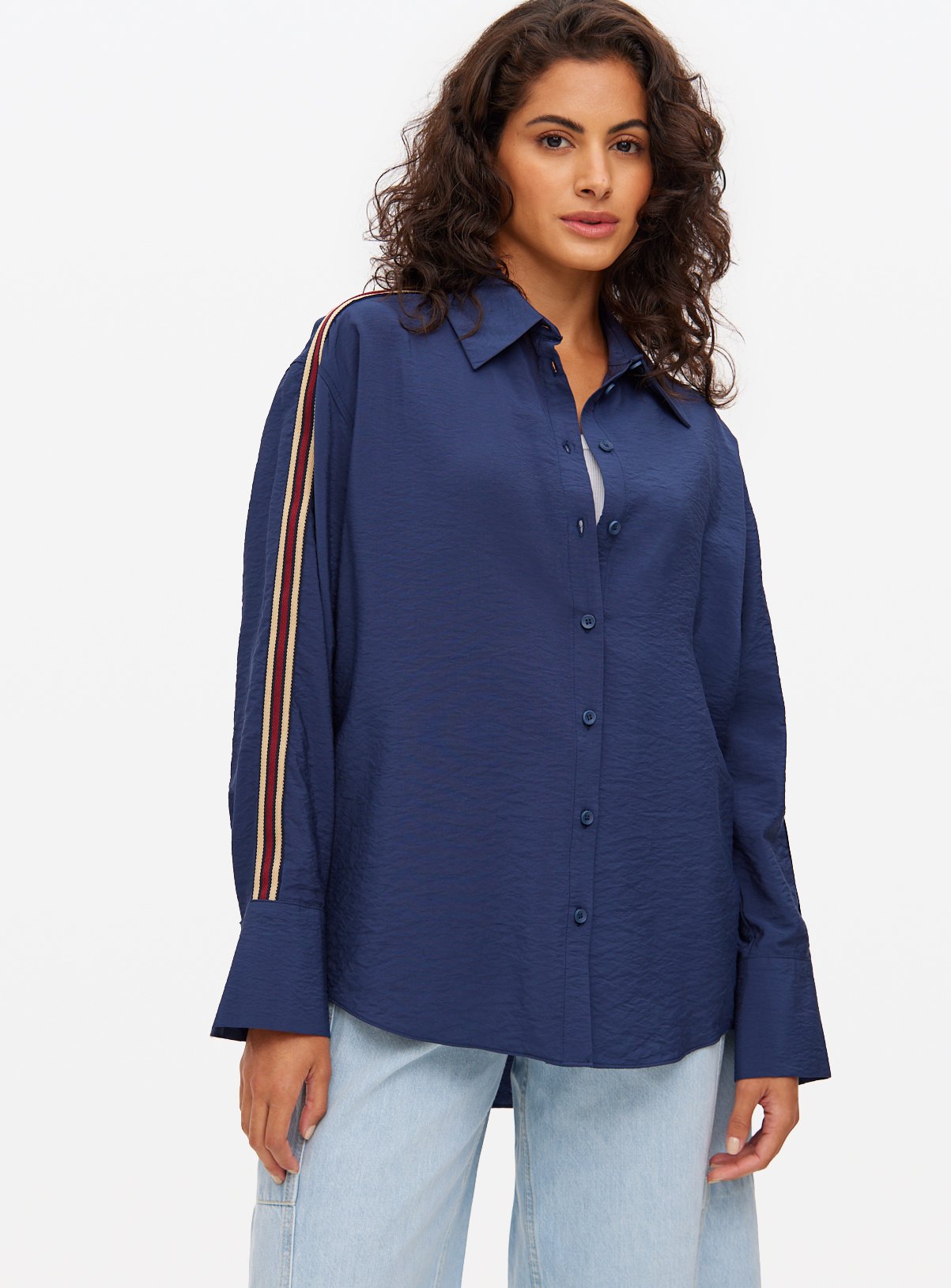 Navy Side Striped Relaxed Shirt