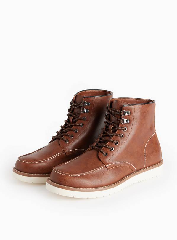 Brown Faux Leather Apron Seam Detail Boots  11