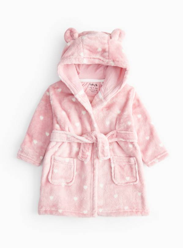 Pink Heart Print Dressing Gown Up to 1 mth