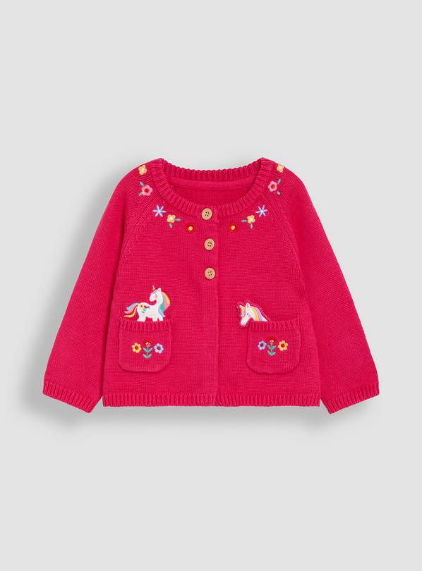 JOJO MAMAN BÉBÉ Unicorn Applique Pet In Pocket Cardigan 6-12 months