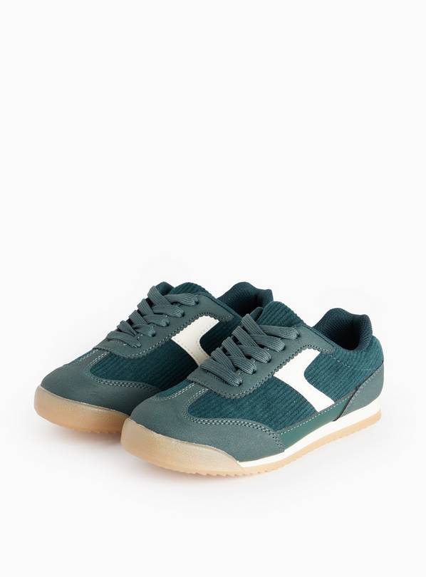 Green Corduroy Side Stripe Retro Trainers  6 Infant
