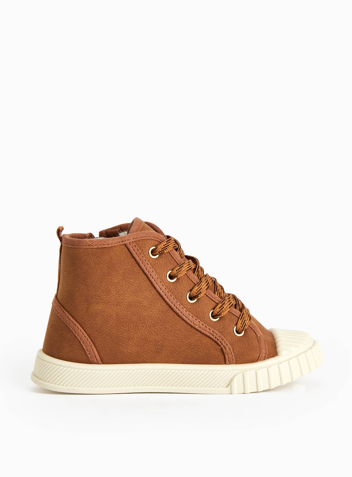 Tan Faux Leather High Top Trainers  12 Infant - Image 2