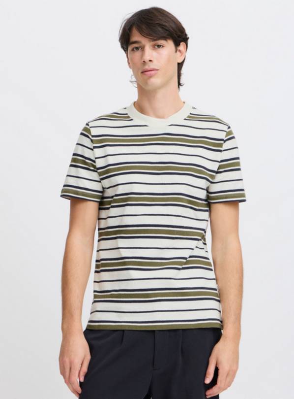 CASUAL FRIDAY Dark Green Striped Short Sleeve T-Shirt XXXL