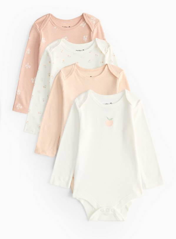 Printed Long Sleeve Bodysuit 4 Pack 3-6 months