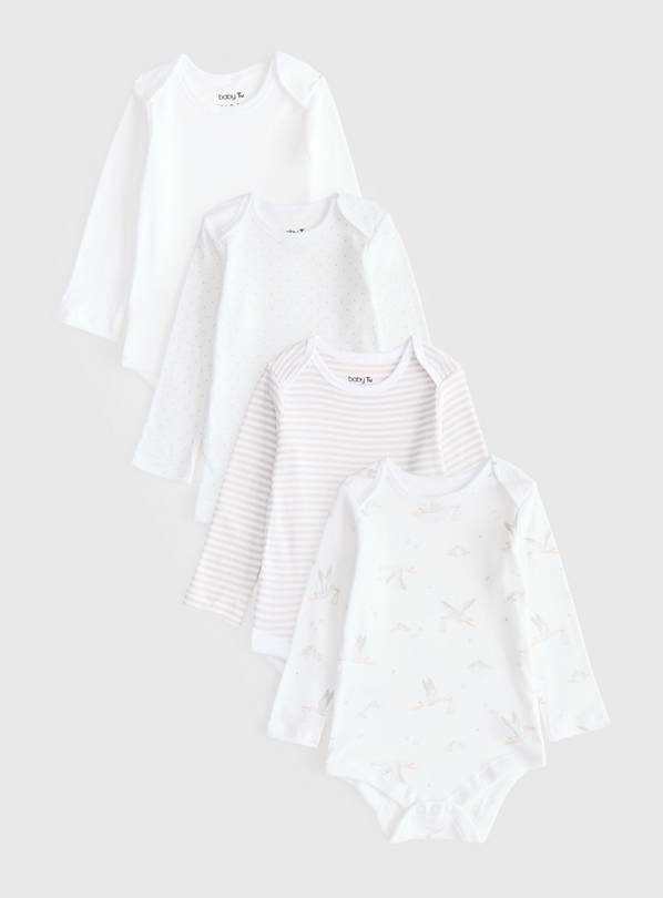 Unisex White Stork Print Bodysuits 4 Pack Up to 1 mth