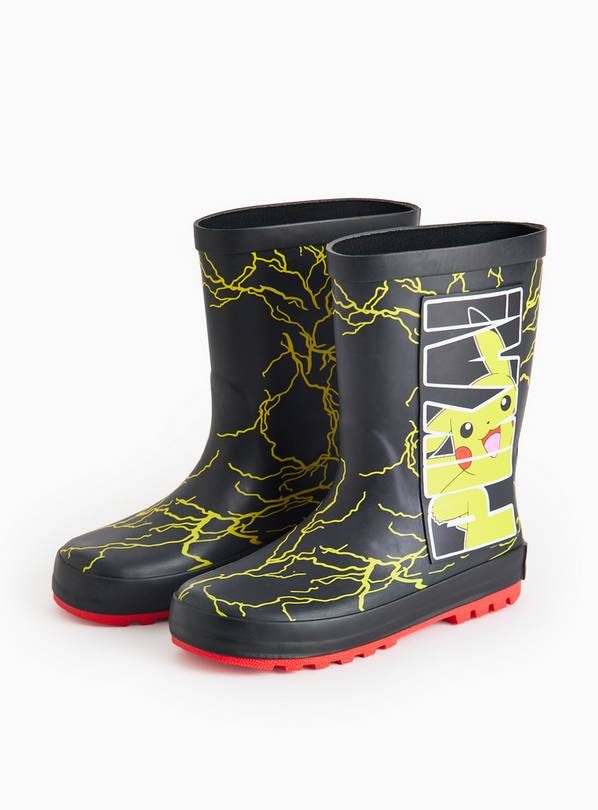 Pokemon Pikachu Print Black Wellies 12 Infant