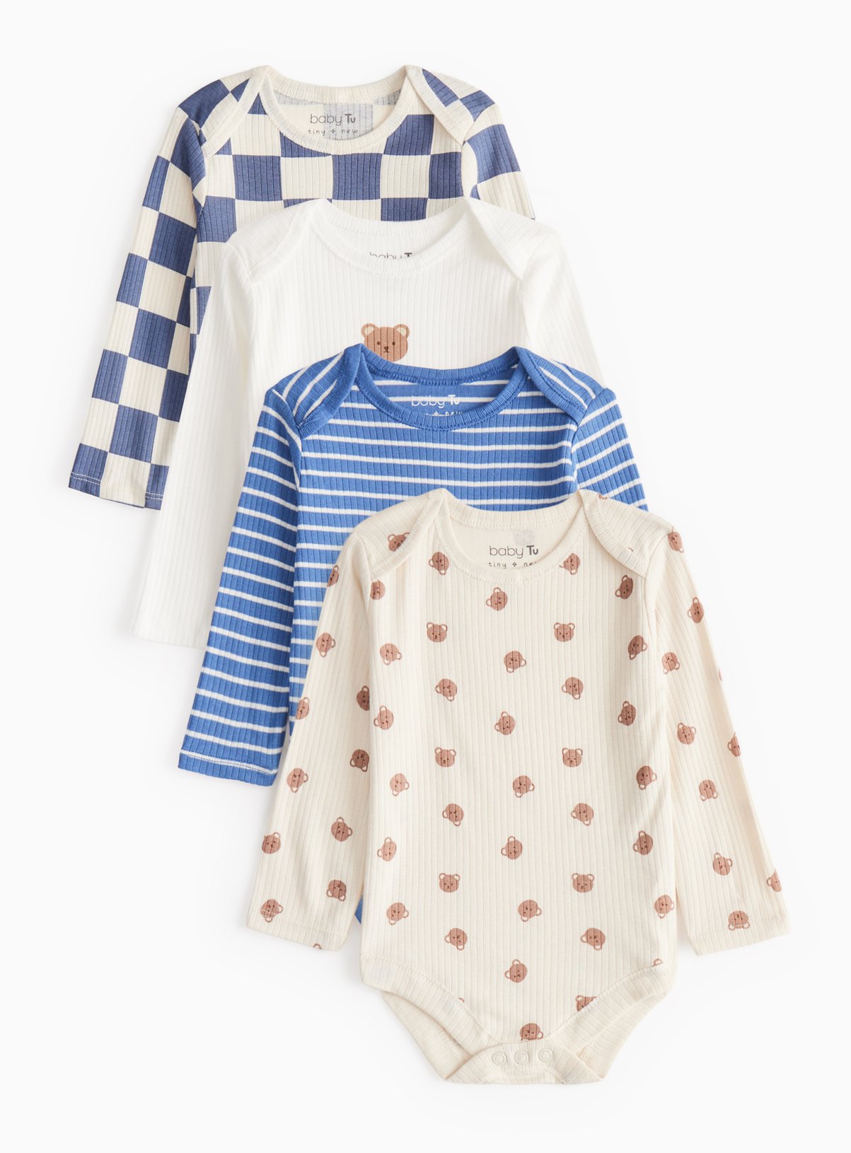 Blue Blue Bear Print Bodysuits 4 Pack (12-18 Months) - Tu by Sainsbury's