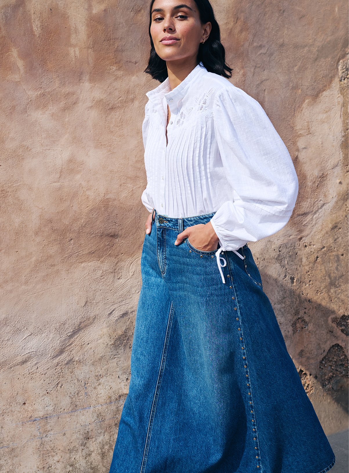Mid Wash Studded Midaxi Denim Skirt 14