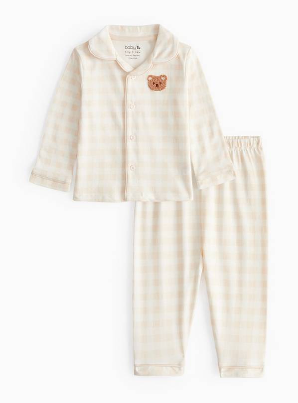 Unisex Cream Gingham Bear Pyjama Set 6-9 months