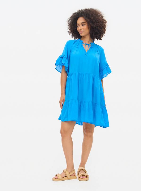Blue Tie-Neck Beach Smock Dress 18