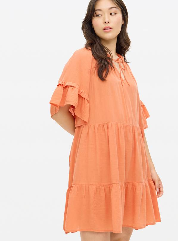 Orange Tie-Neck Beach Smock Dress 24