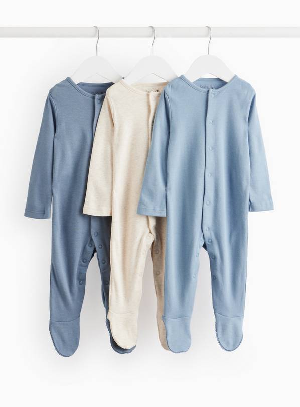 Tonal Blue Sleepsuits 3 Pack 6-9 months