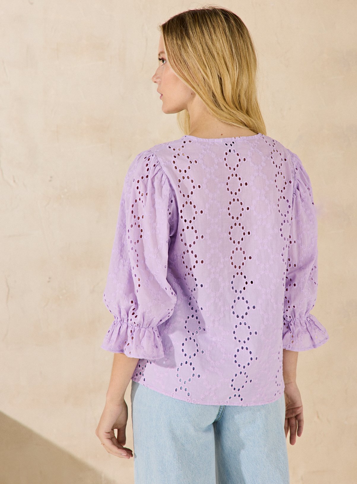 EVERBELLE Lilac Button Through Broderie Blouse 10 - Image 4 thumbnail