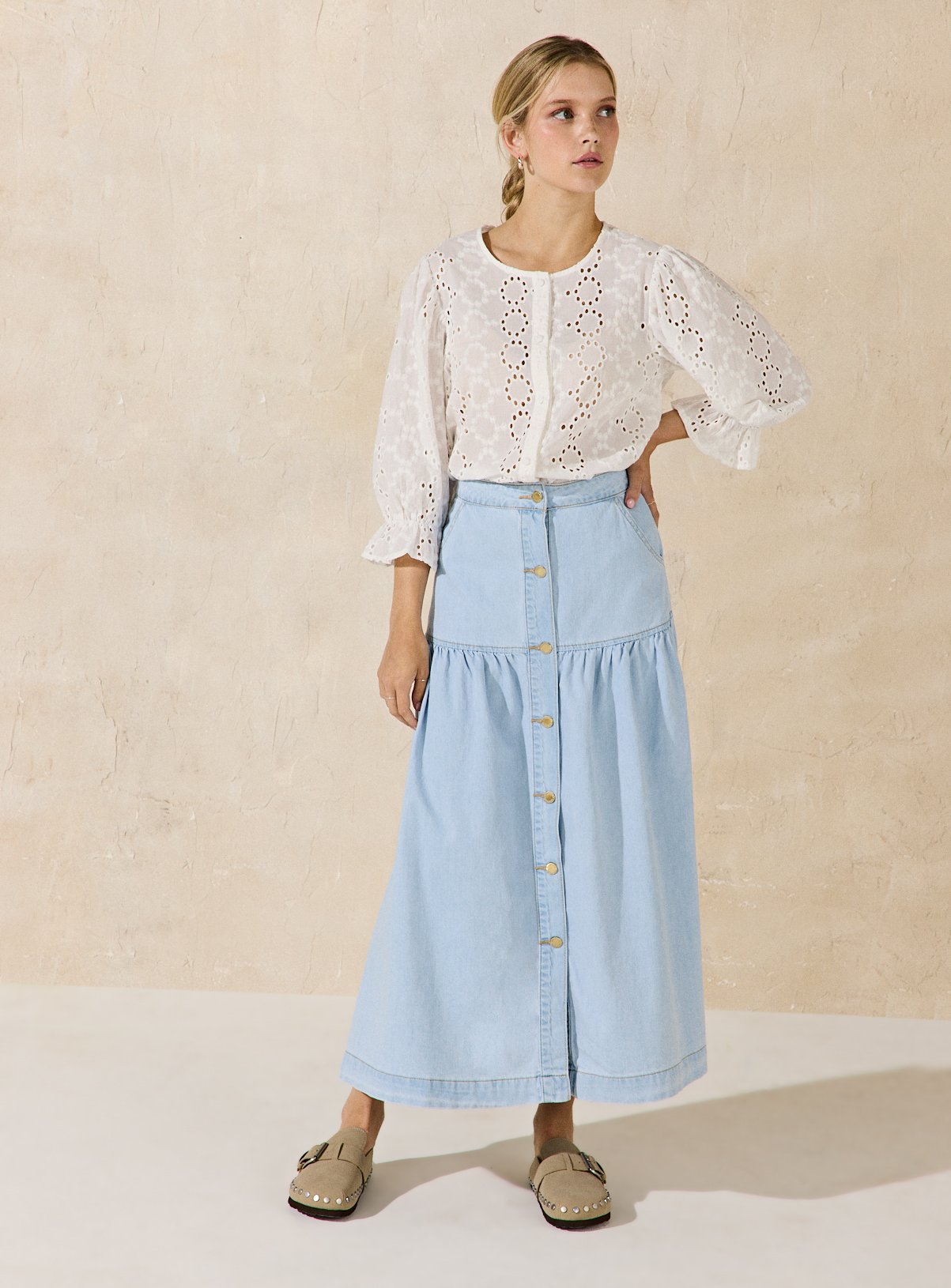 EVERBELLE White Button Through Broderie Blouse 10 - Image 2 thumbnail