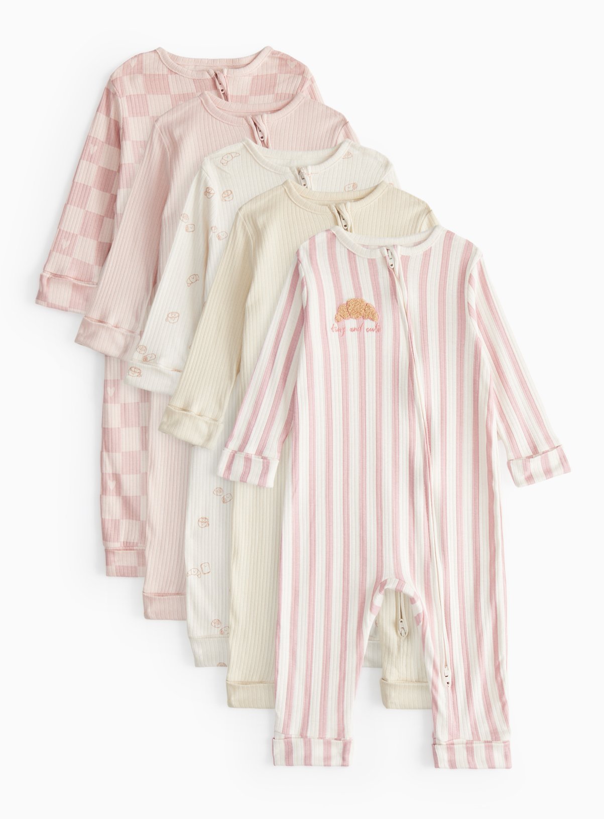 Pink Croissant Zip Sleepsuit 5 Pack 12-18 months