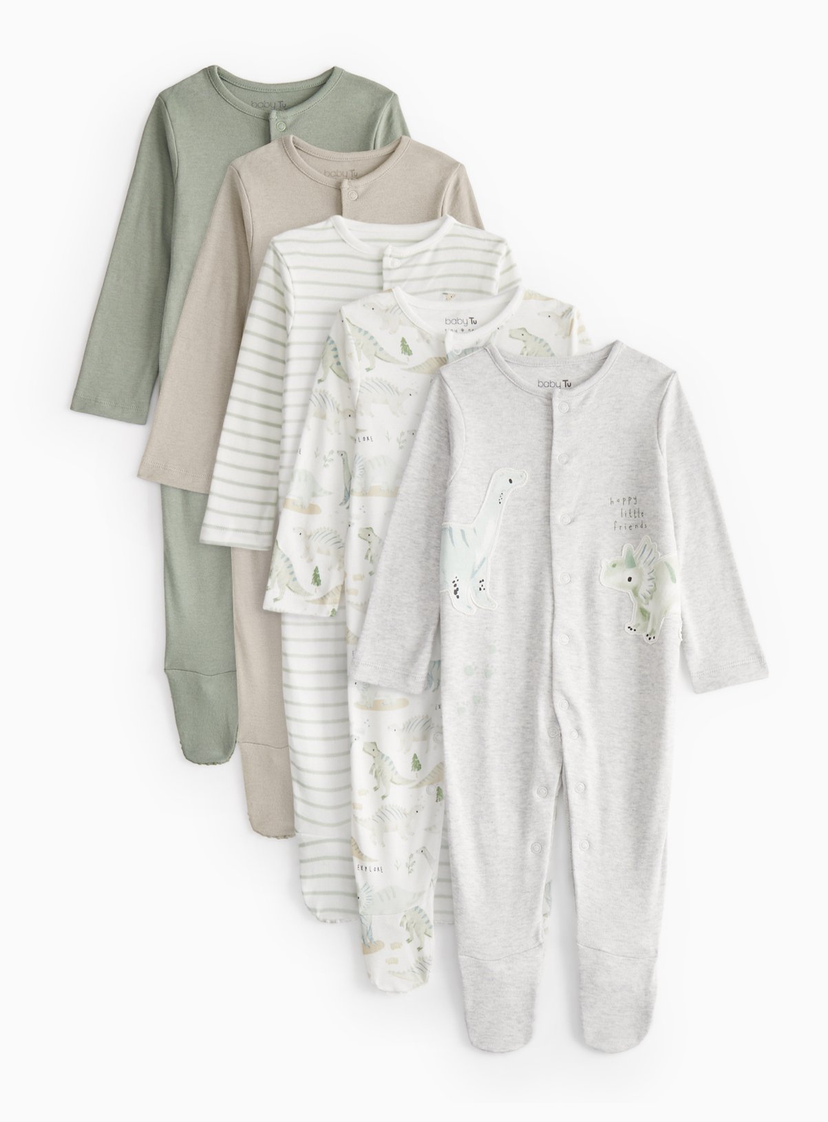 Green Green Dino 5 Pack Sleepsuits - Tu by Sainsbury's