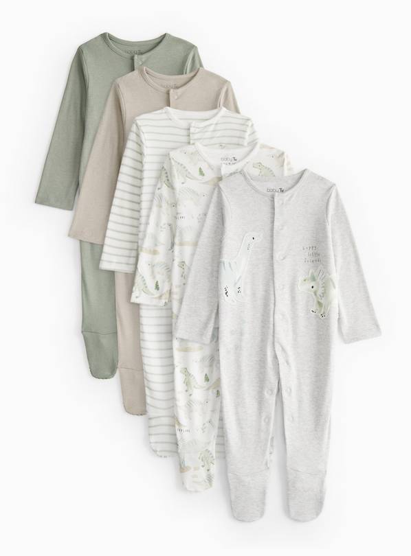 Green Dino 5 Pack Sleepsuits Up to 3 mths