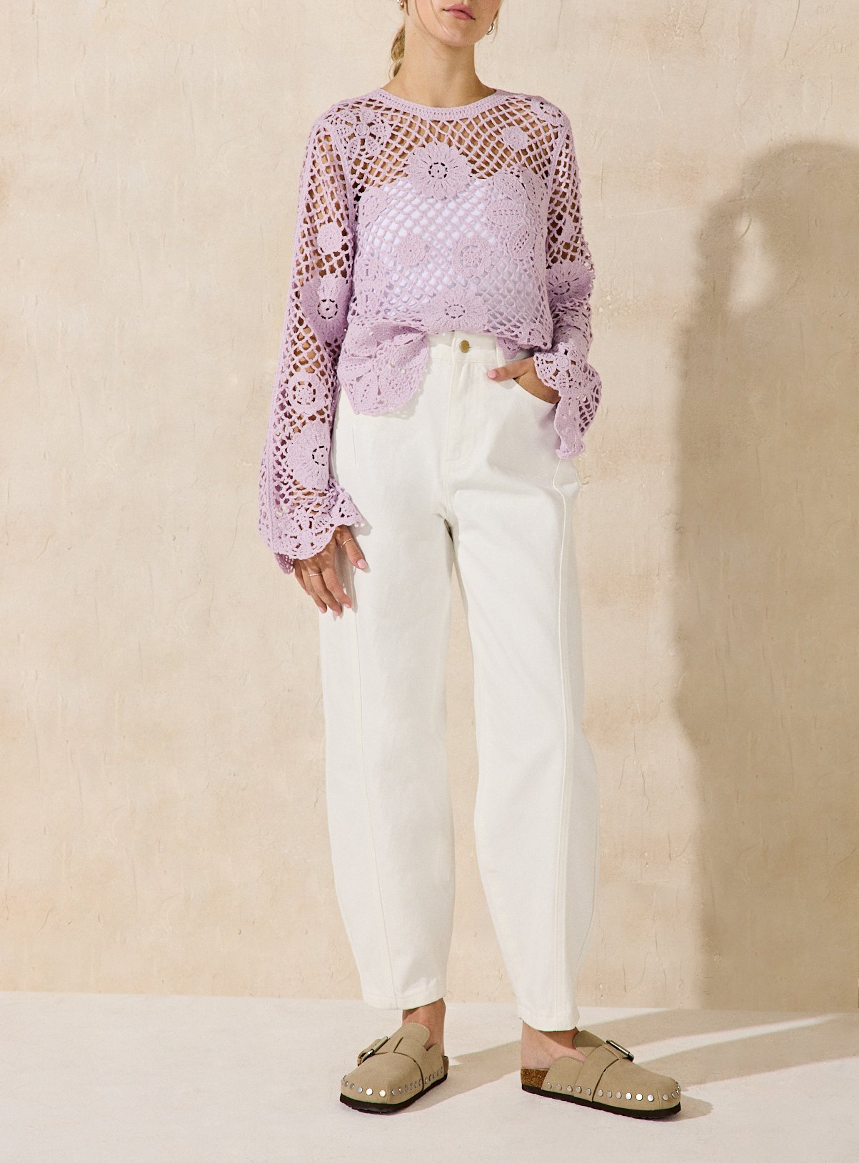 EVERBELLE White Denim Seamed Barrel Leg Jeans 22 - Image 3 thumbnail