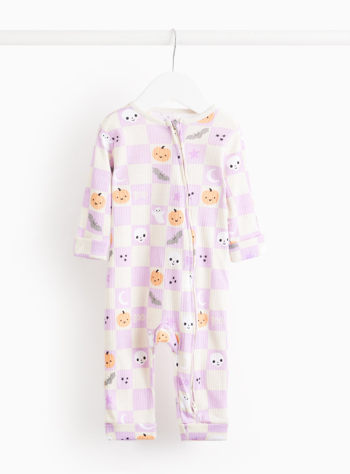 Purple Purple Lilac Chequered Halloween Print Sleepsuit (Up To 1 Mth) - Tu by Sainsbury's