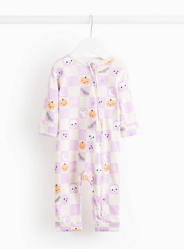 Lilac Chequered Halloween Print Sleepsuit  Up to 1 mth