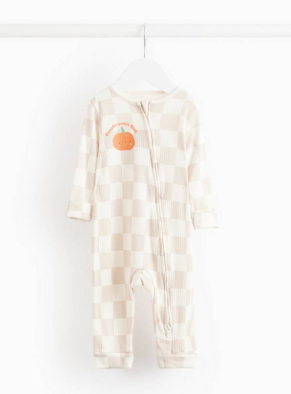Pumpkin Print Chequered Sleepsuit  Newborn