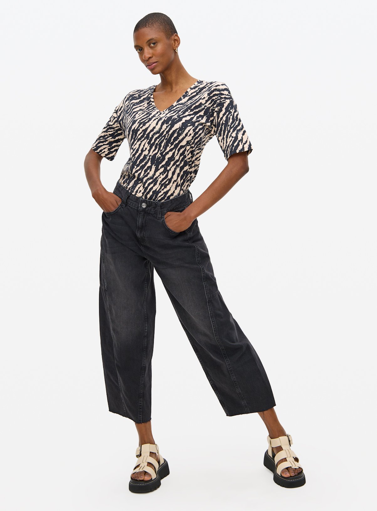 Zebra Print V-Neck Relaxed T-Shirt