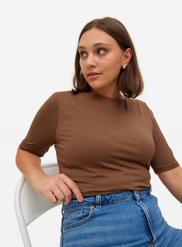 Brown Half Sleeve Polyamide Top 6