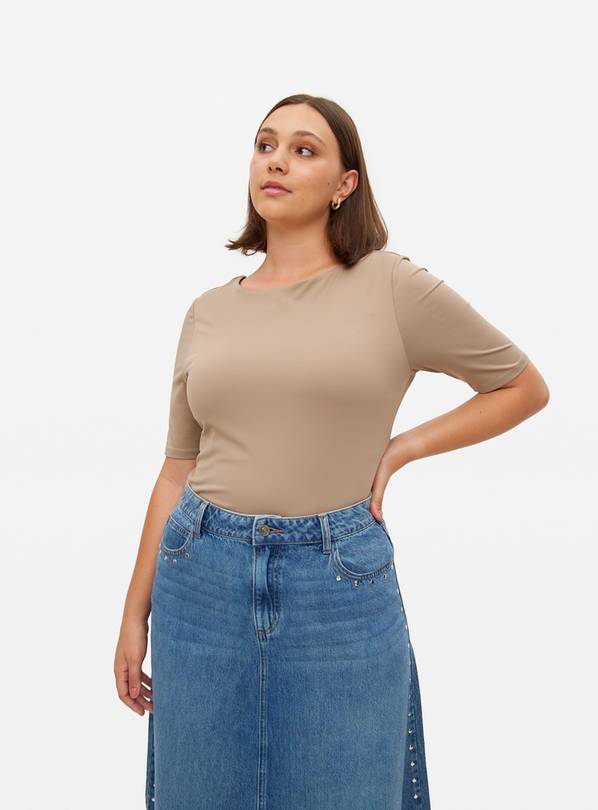 Natural Beige Half Sleeve Polyamide Top 16