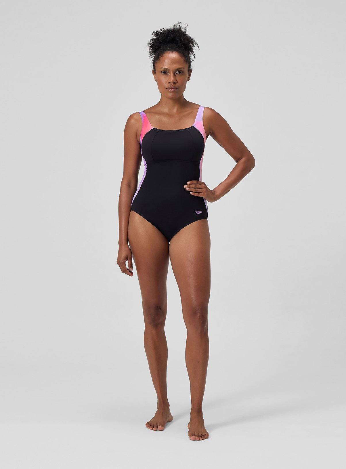 Purple SPEEDO Womens Shaping LunaLustre Printed 1 Piece Swimsuit