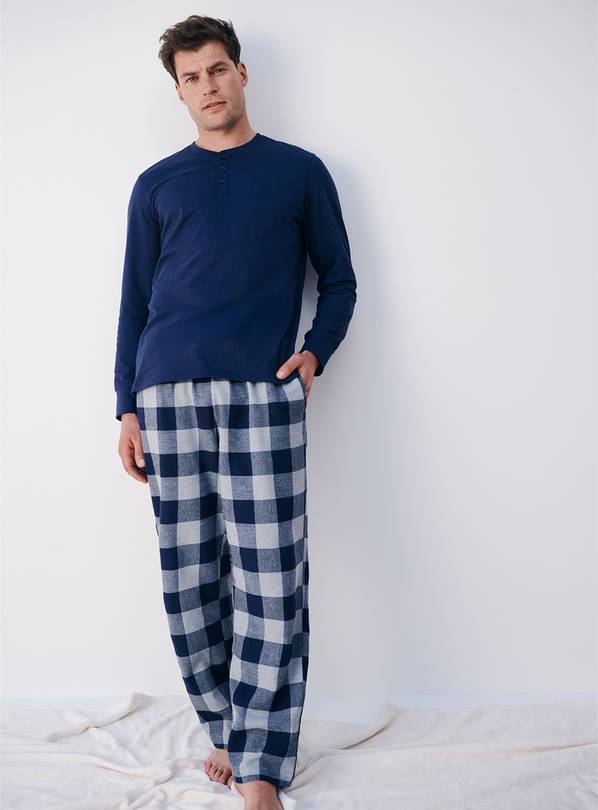 Navy Jersey Checked Pyjama Set L