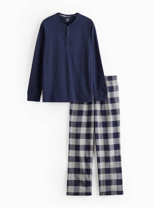 Navy Jersey Checked Pyjama Set XXL