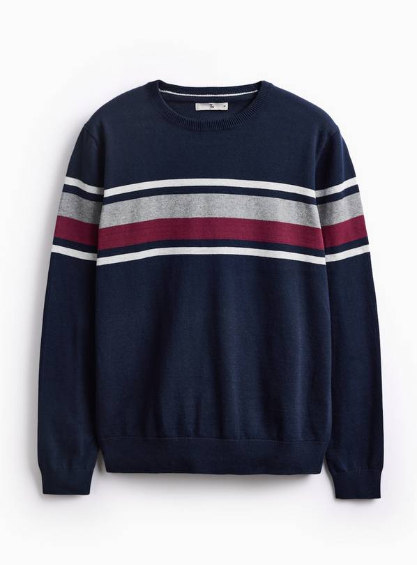Navy Striped Crew Neck Cotton Jumper S