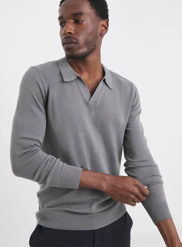 JACAMO Trophy Neck Long Sleeve Knitted Polo XL