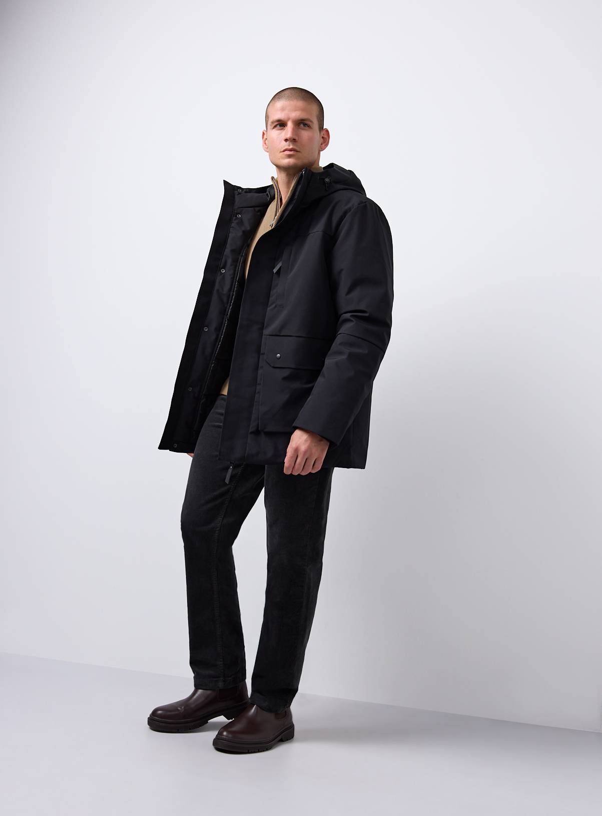Black Wadded Hooded Coat M - Image 1