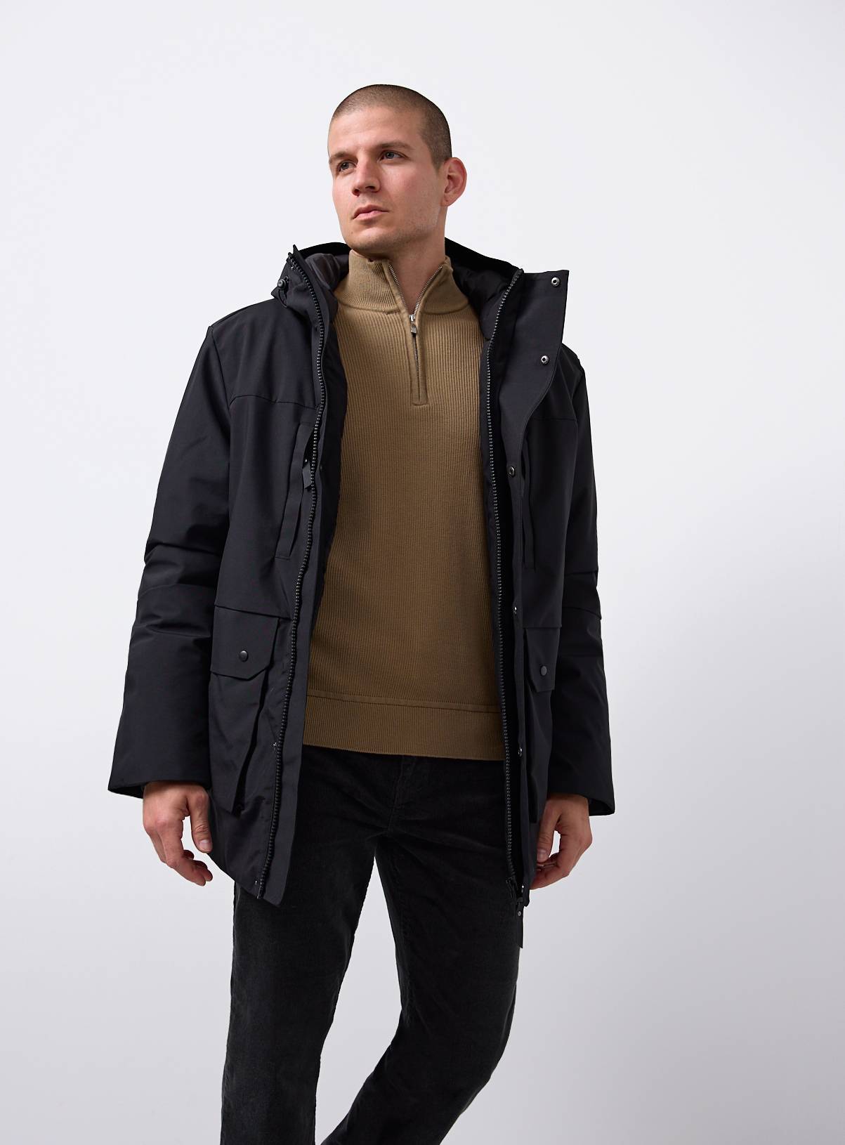 Black Wadded Hooded Coat M - Image 2