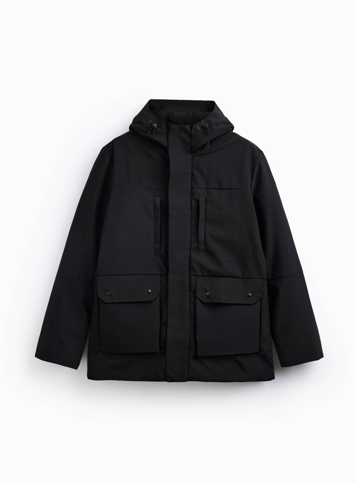 Black Wadded Hooded Coat M - Image 3