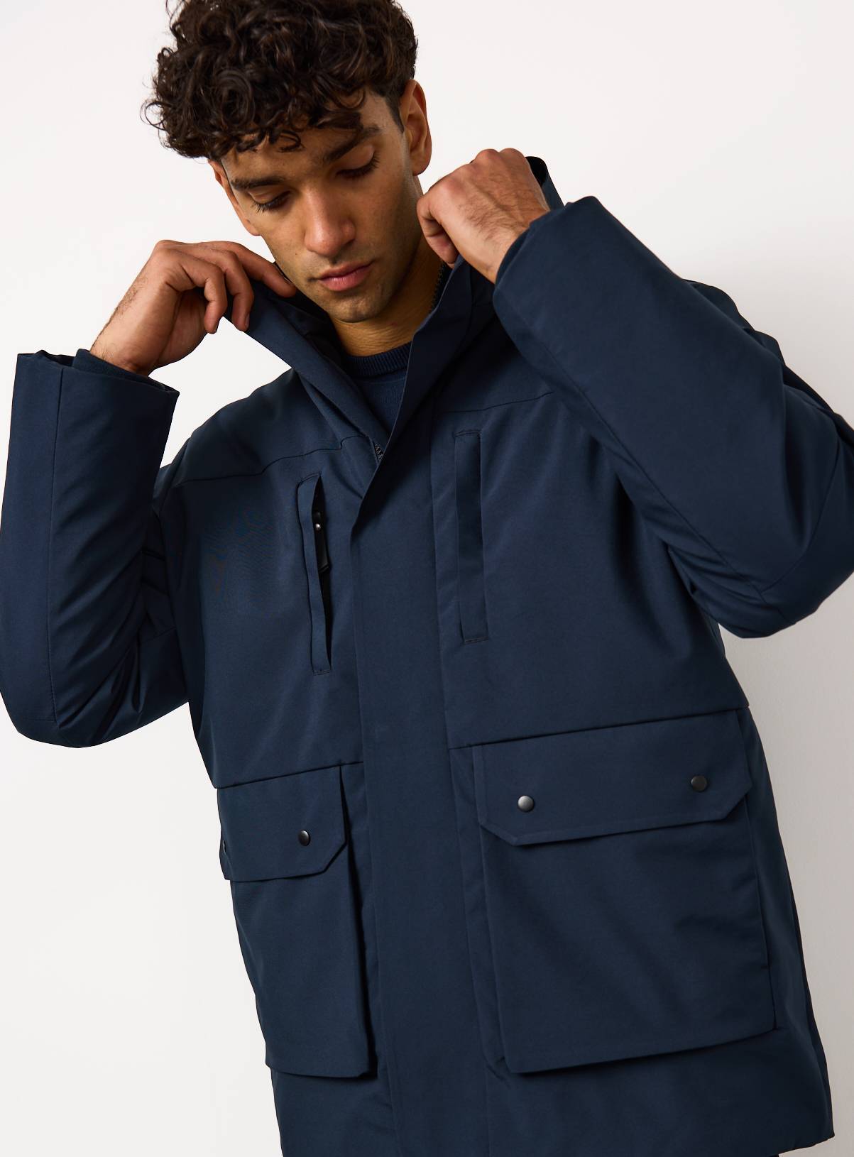 Navy Wadded Hooded Coat XXXL - Image 1