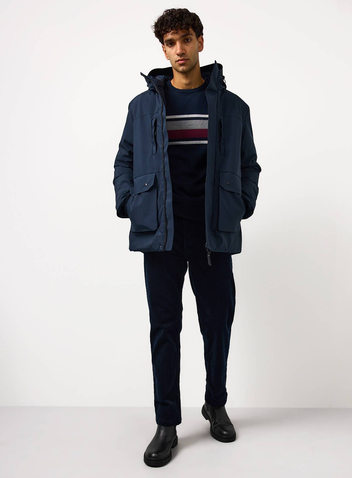 Navy Wadded Hooded Coat XXXL - Image 2