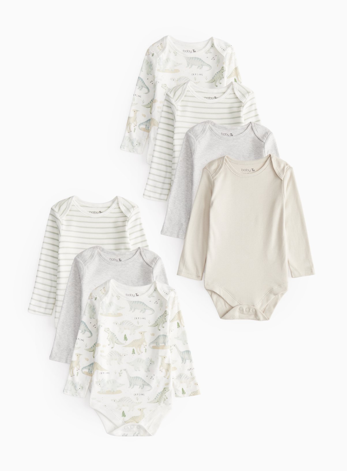 Green Green Dino Long Sleeve Bodysuit 7 Pack - Tu by Sainsbury's