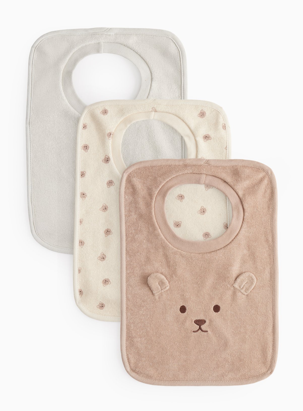 Cream Cream Bear Towelling Pop Over Bibs 3 Pack One Size - Tu by Sainsbury's