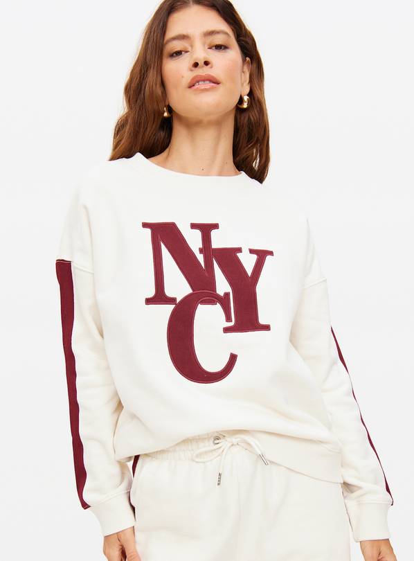 Cream NYC Slogan Panel Sweatshirt S