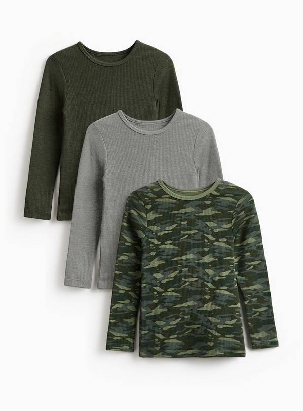 Khaki Camo Long Sleeve Thermal Tops 3 Pack 3-4 years